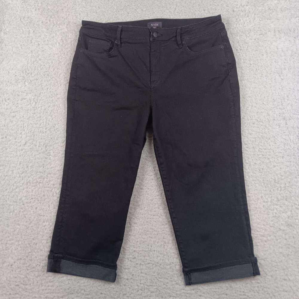 NYDJ Marilyn Crop Women 14 Black‎ Lift Tuck Cool Embrace Cuffed Straight 07431